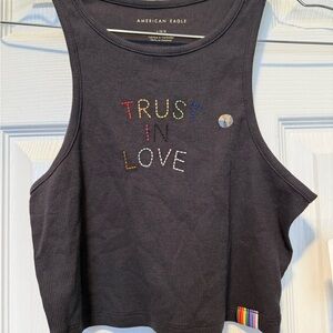 American Eagle Pride Embroidered “Trust in Love” Ribbed Cropped Tank Top size L